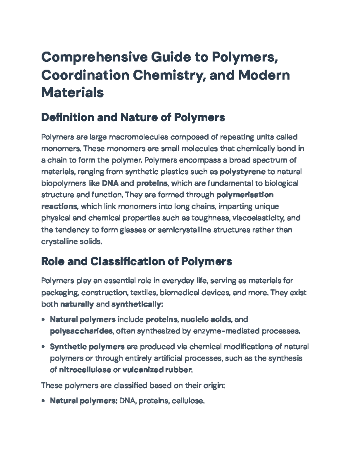 Comprehensive Guide to Coordination Chemistry and Polymer Science - Studocu
