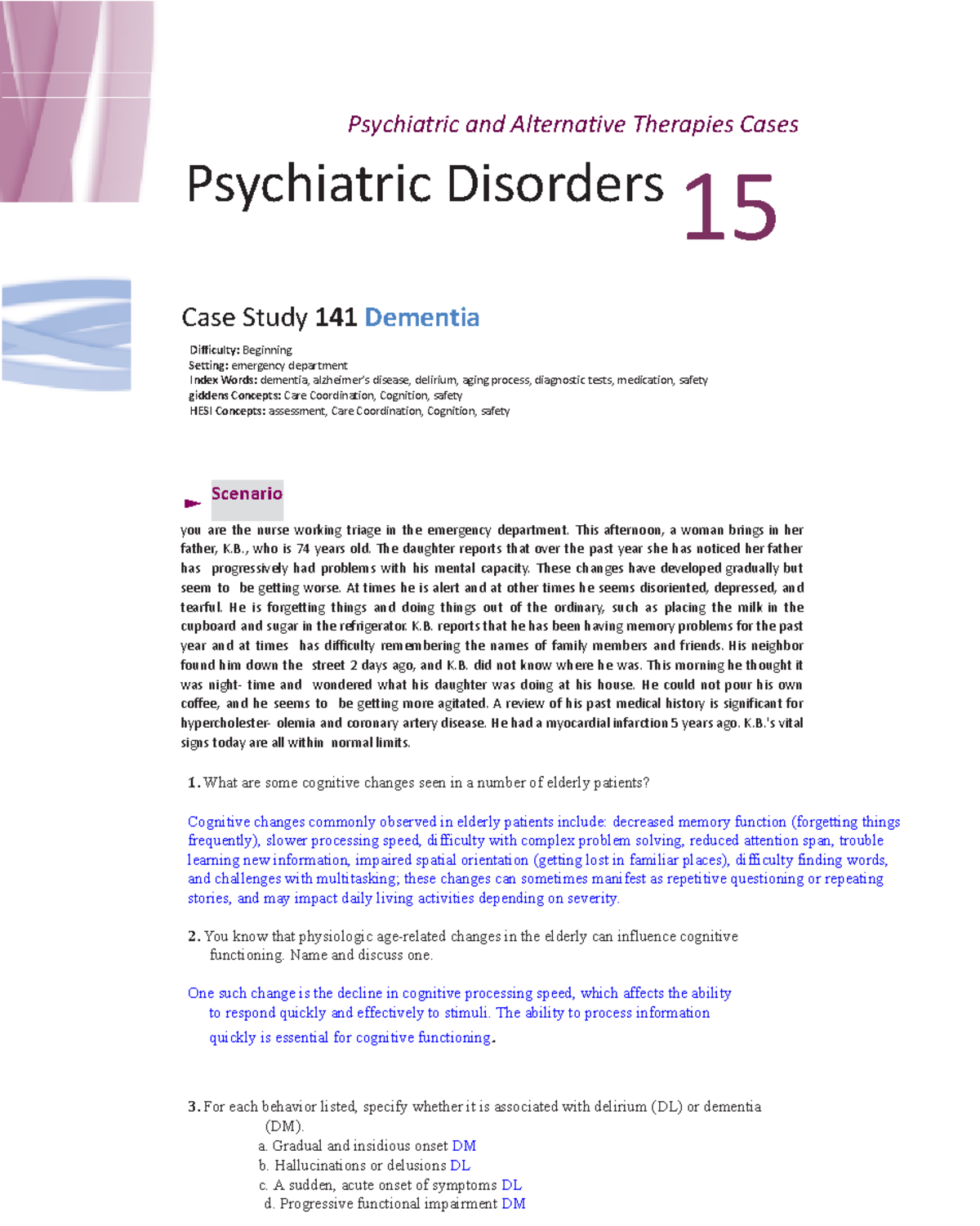Mental Health CSU (32 Page)-Case Study - PART THREE Psychiatric and ...