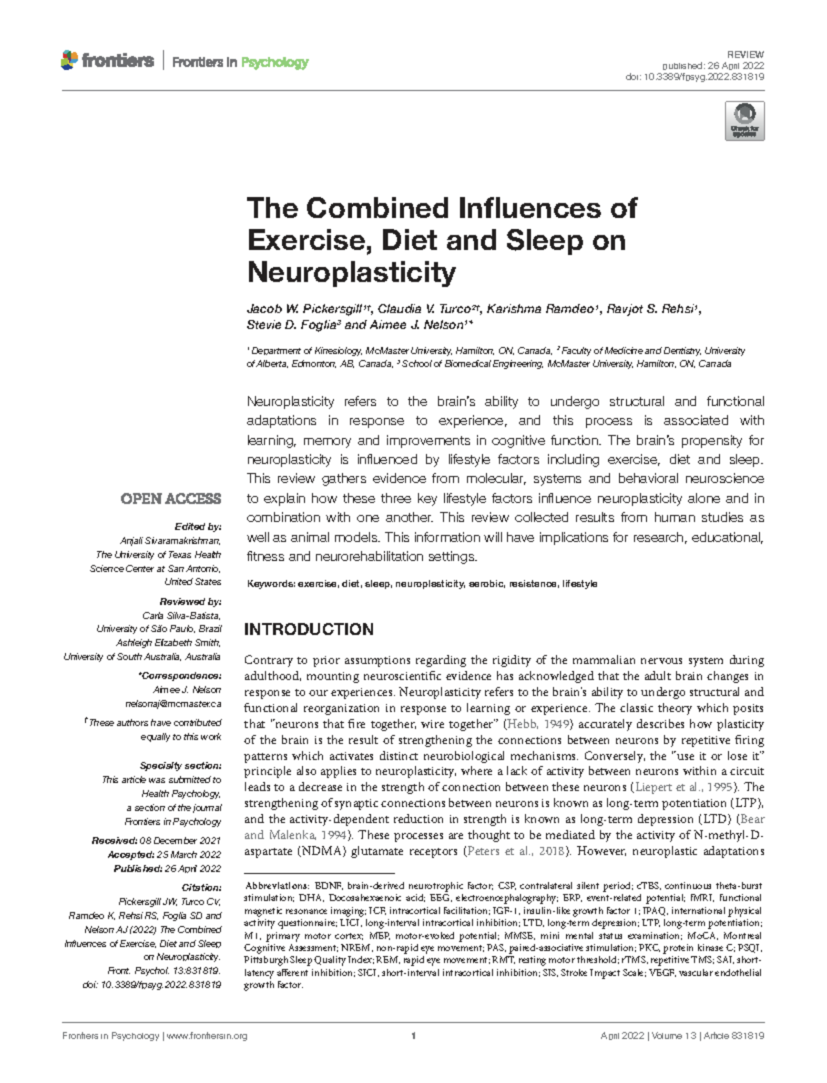 REVIEW: The Combined Effects of Exercise, Diet, and Sleep on ...