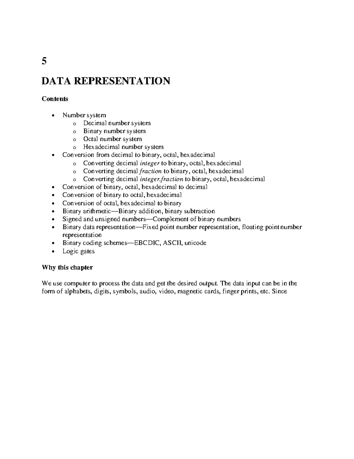 Chapter 5 data representation - 5 DATA REPRESENTATION Contents Number ...