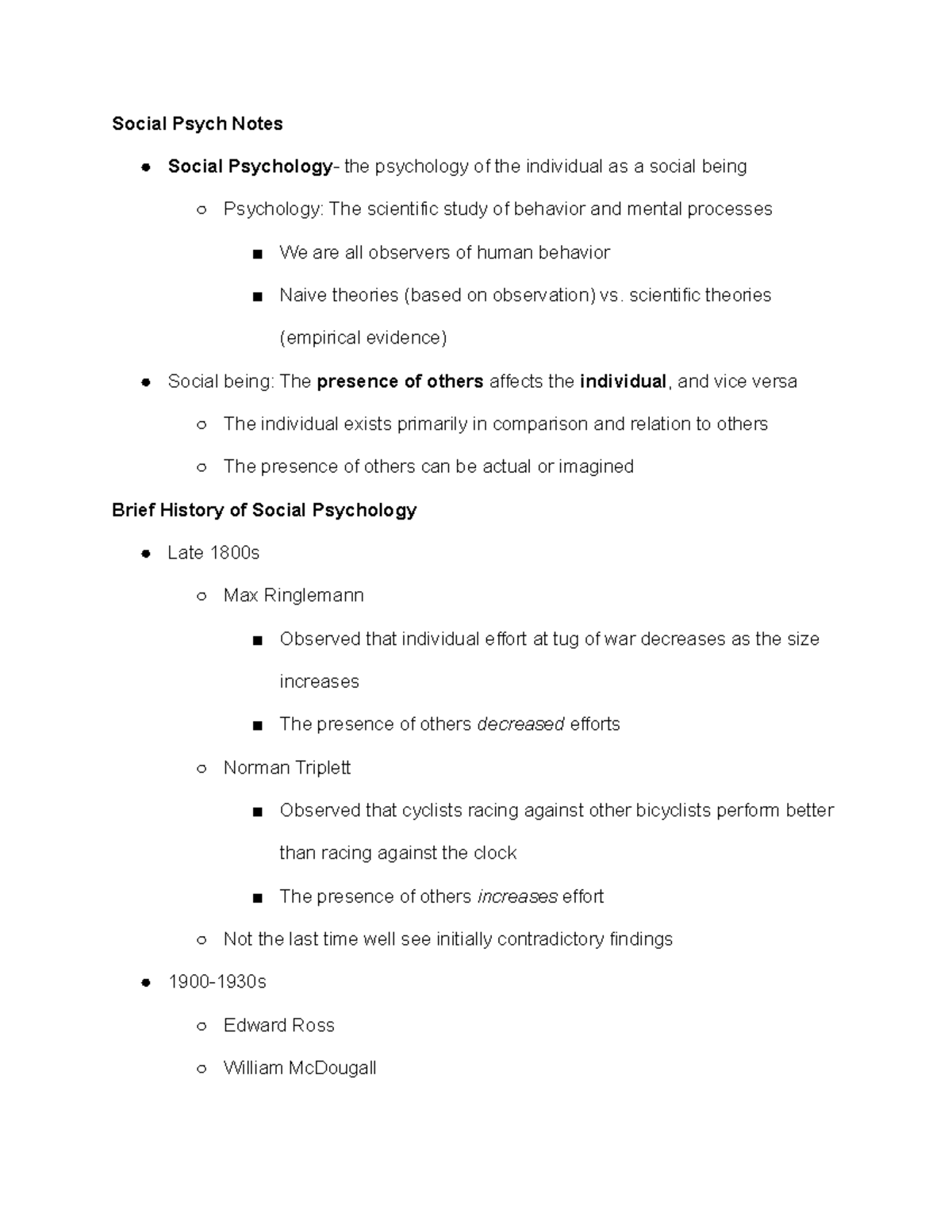 Soc Psych Week 1 + 2 Notes - Social Psych Notes Social Psychology - the ...