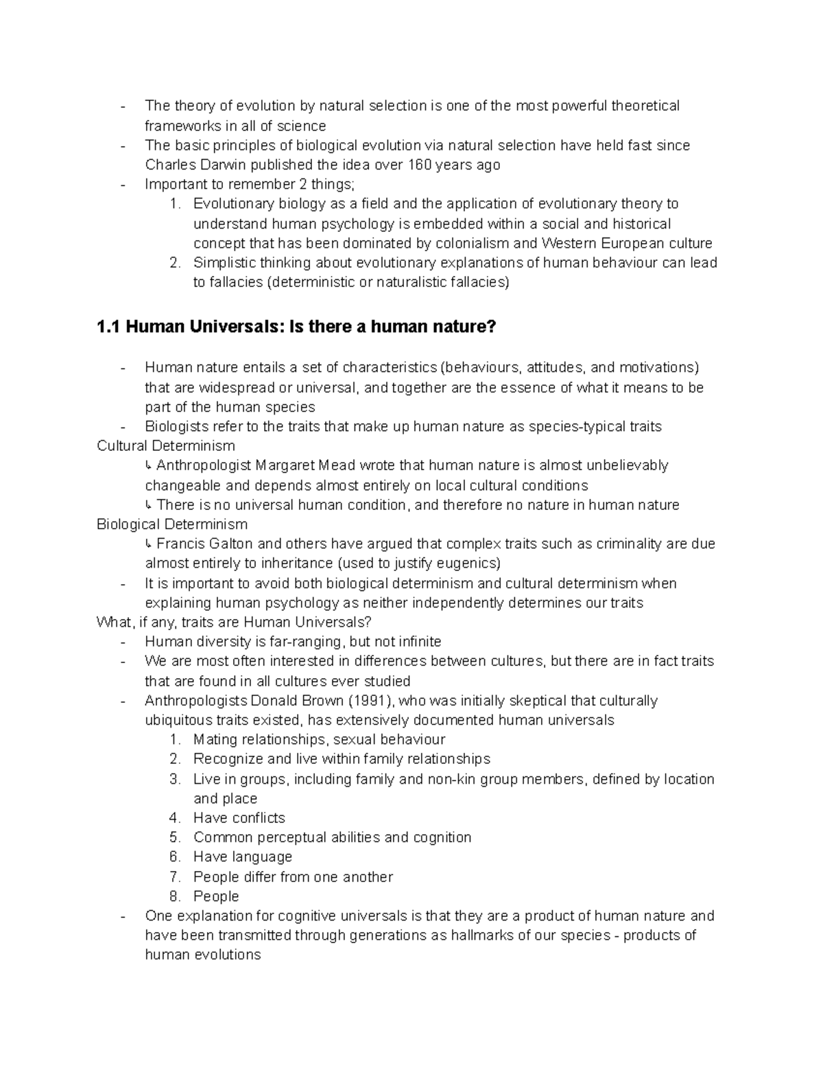 Lecture Notes on Evolution and Human Universals - Studocu