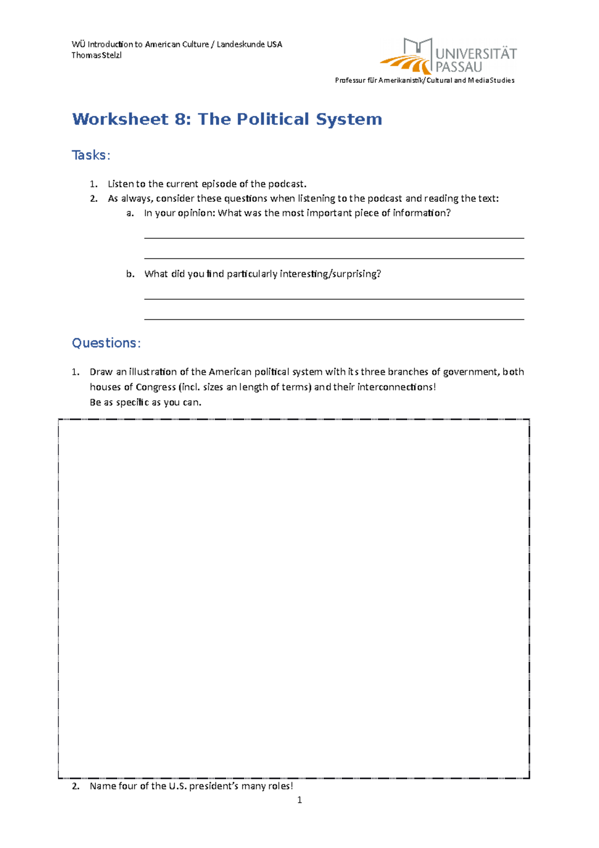 Worksheet 8 - Exploring the American Political System and Elections ...