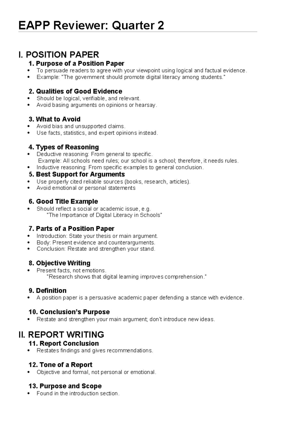 EAPP-Q2 Position Paper & Report Writing Guide - Studocu