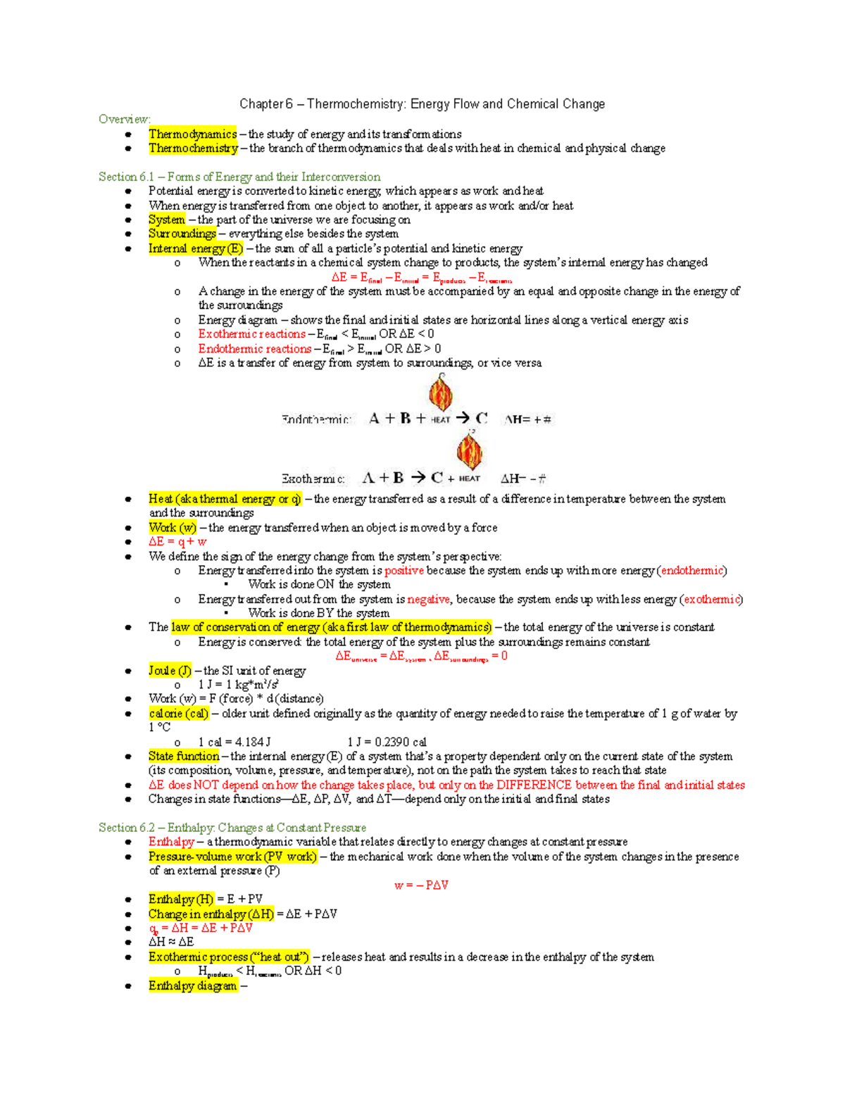 Chapter 6 Notes: Thermochemistry - Energy Flow & Chemical Change - Studocu