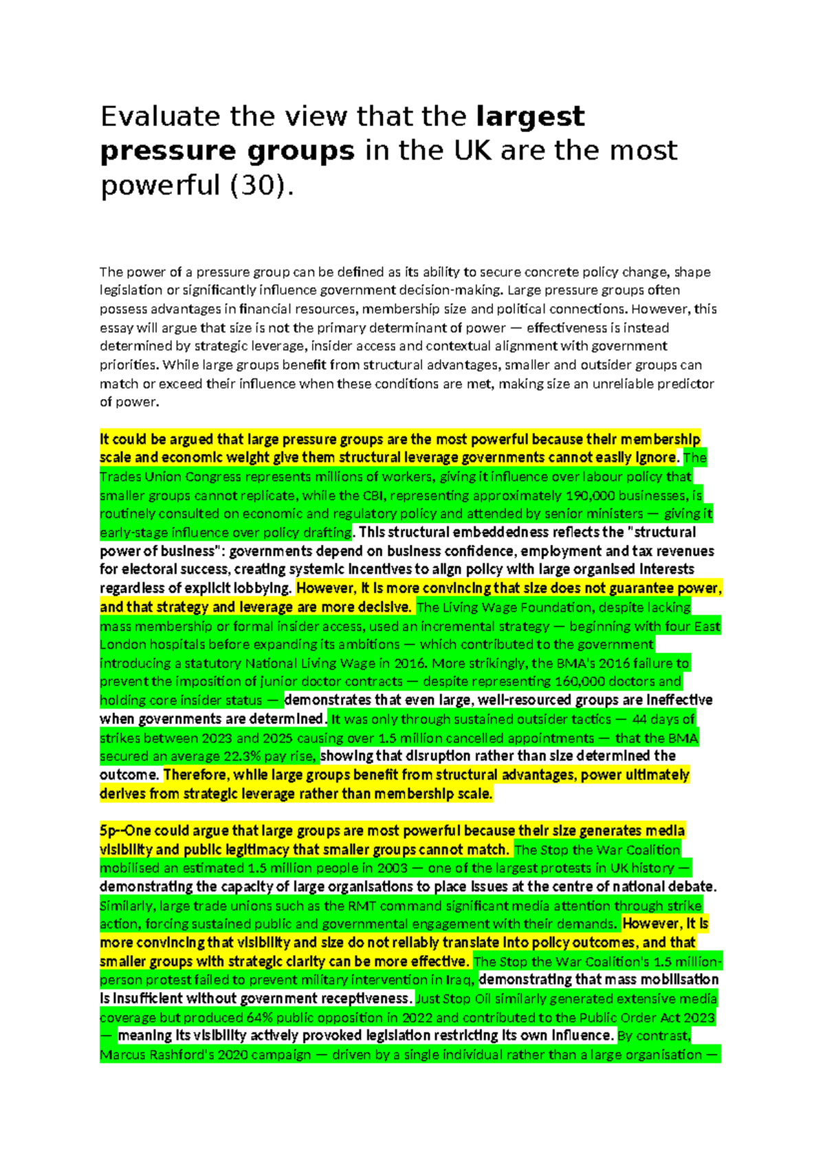 Evaluate the Power of Large Pressure Groups in the UK (30) - Studocu