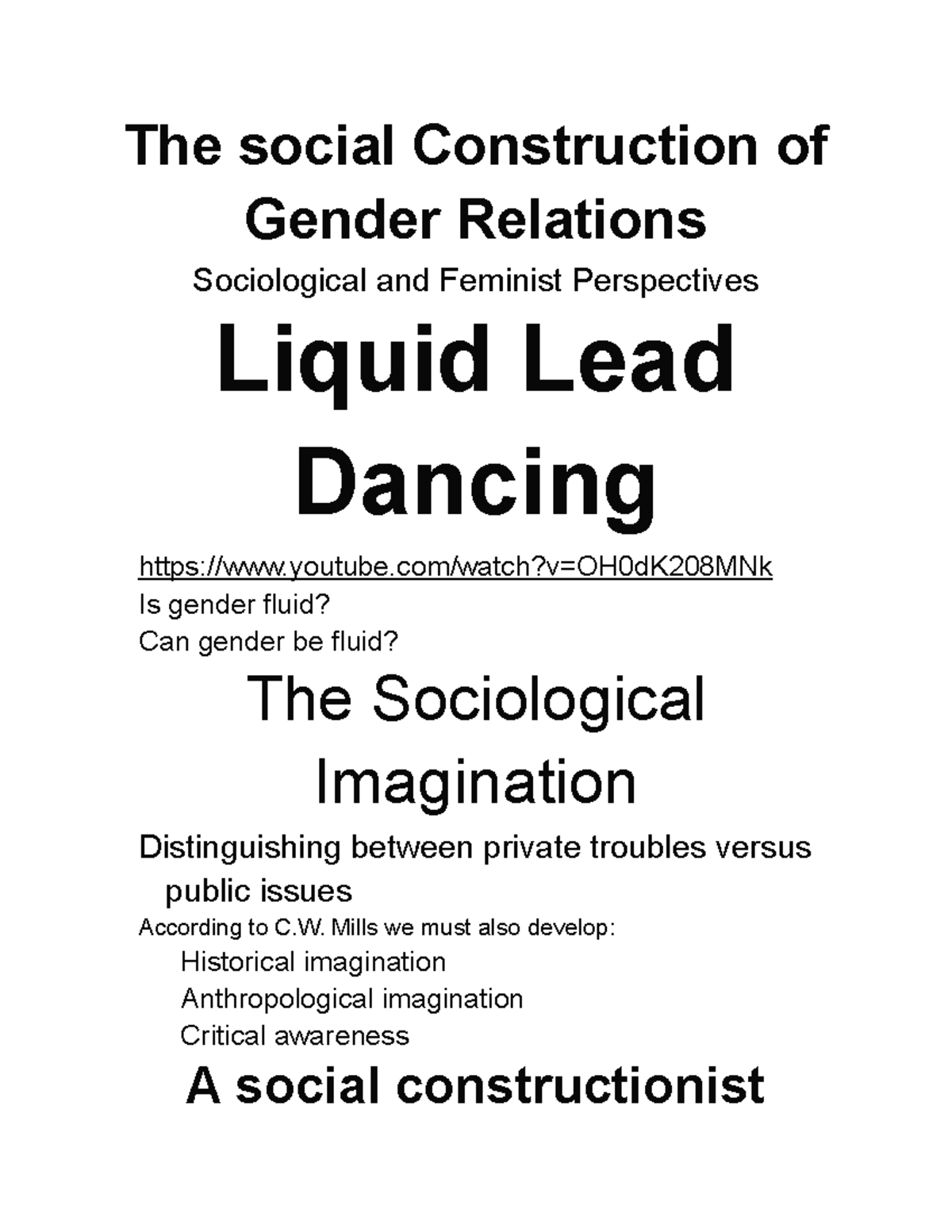 The Social Construction of Gender Relations - SOC 101 Week 5 Notes ...