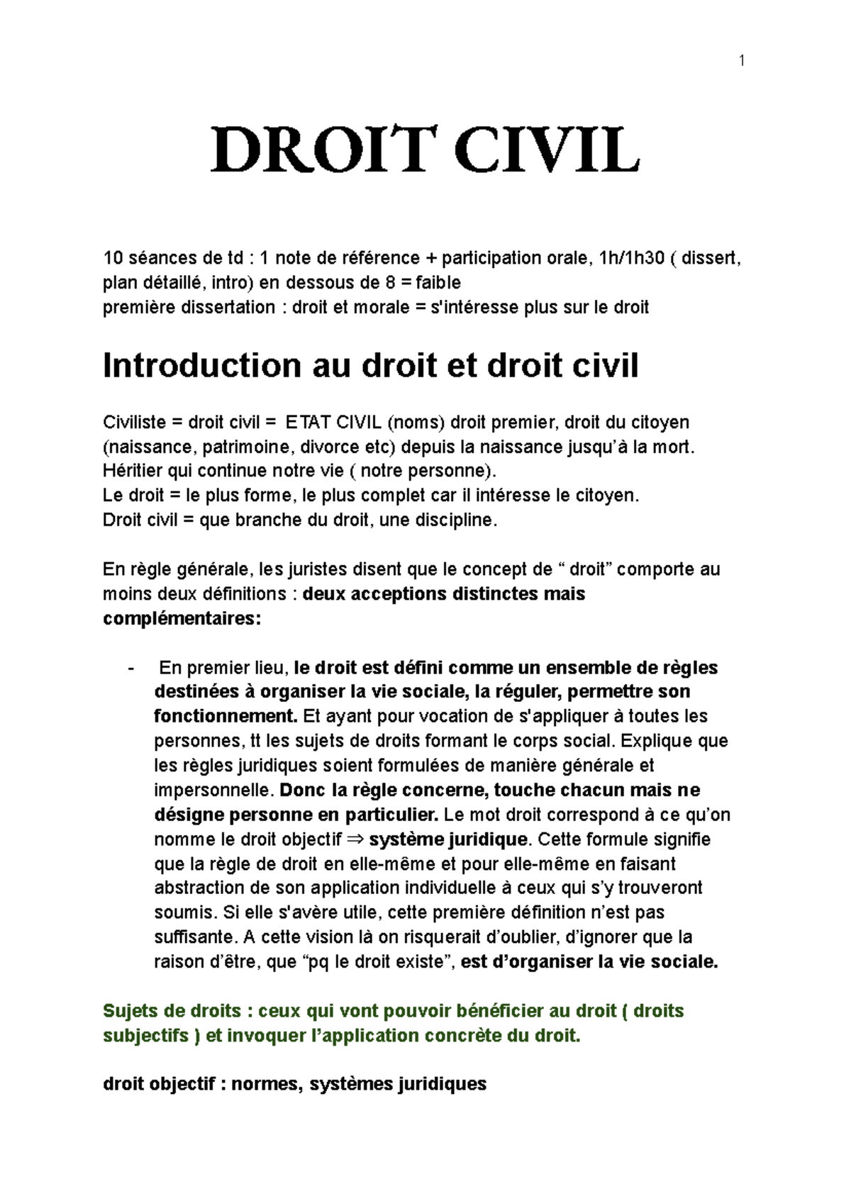 Droit Civil 1 : Introduction et Concepts Fondamentaux - Studocu