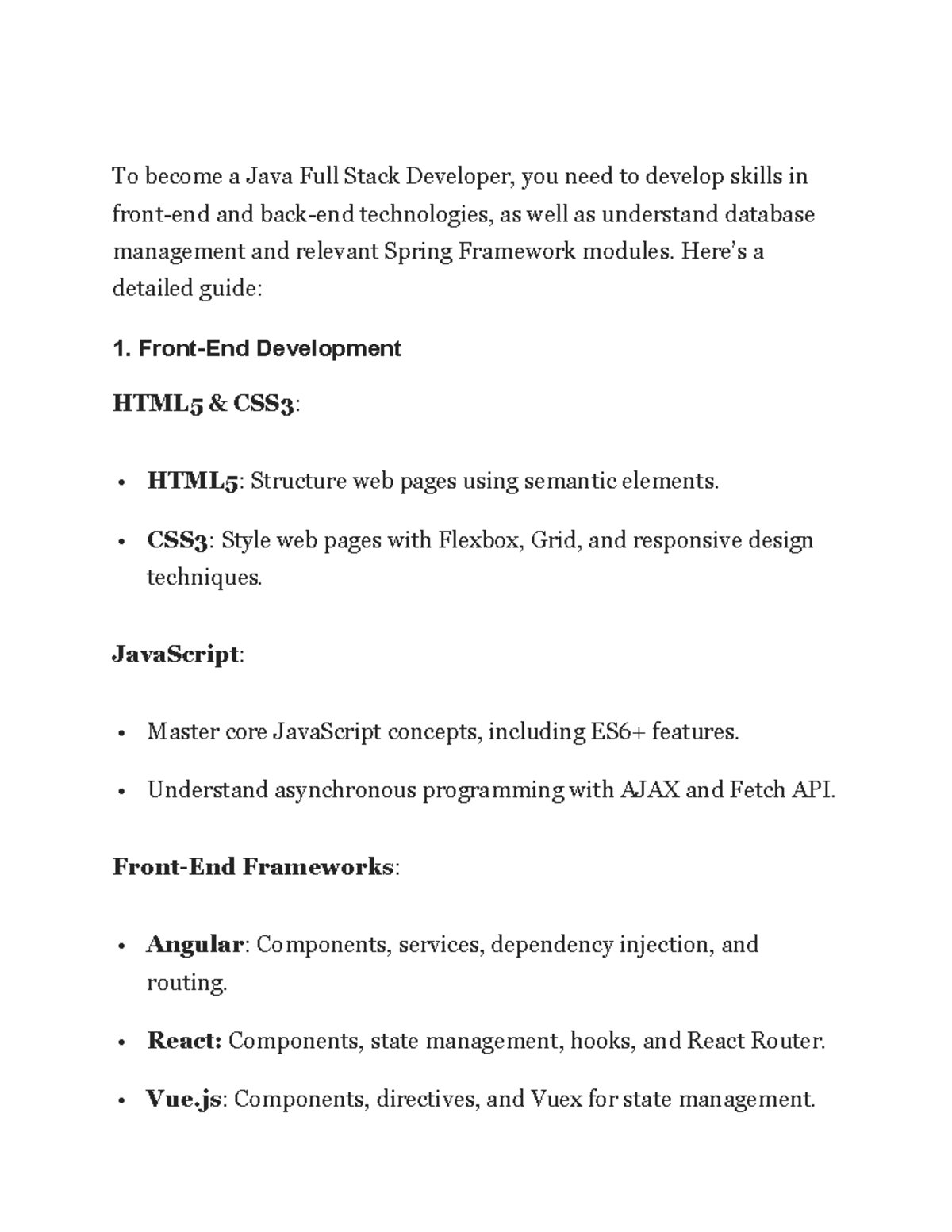 JAVA Full Stack Developer Guide: Skills & Technologies Overview - Studocu
