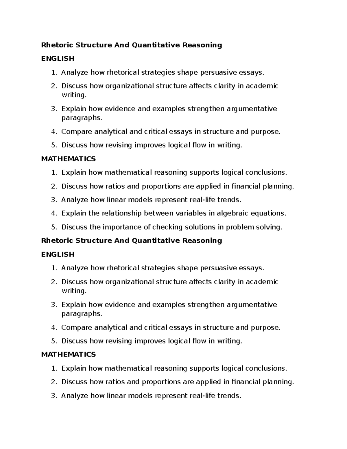 Rhetoric & Quantitative Reasoning: Strategies & Analysis ENGLISH 1 ...
