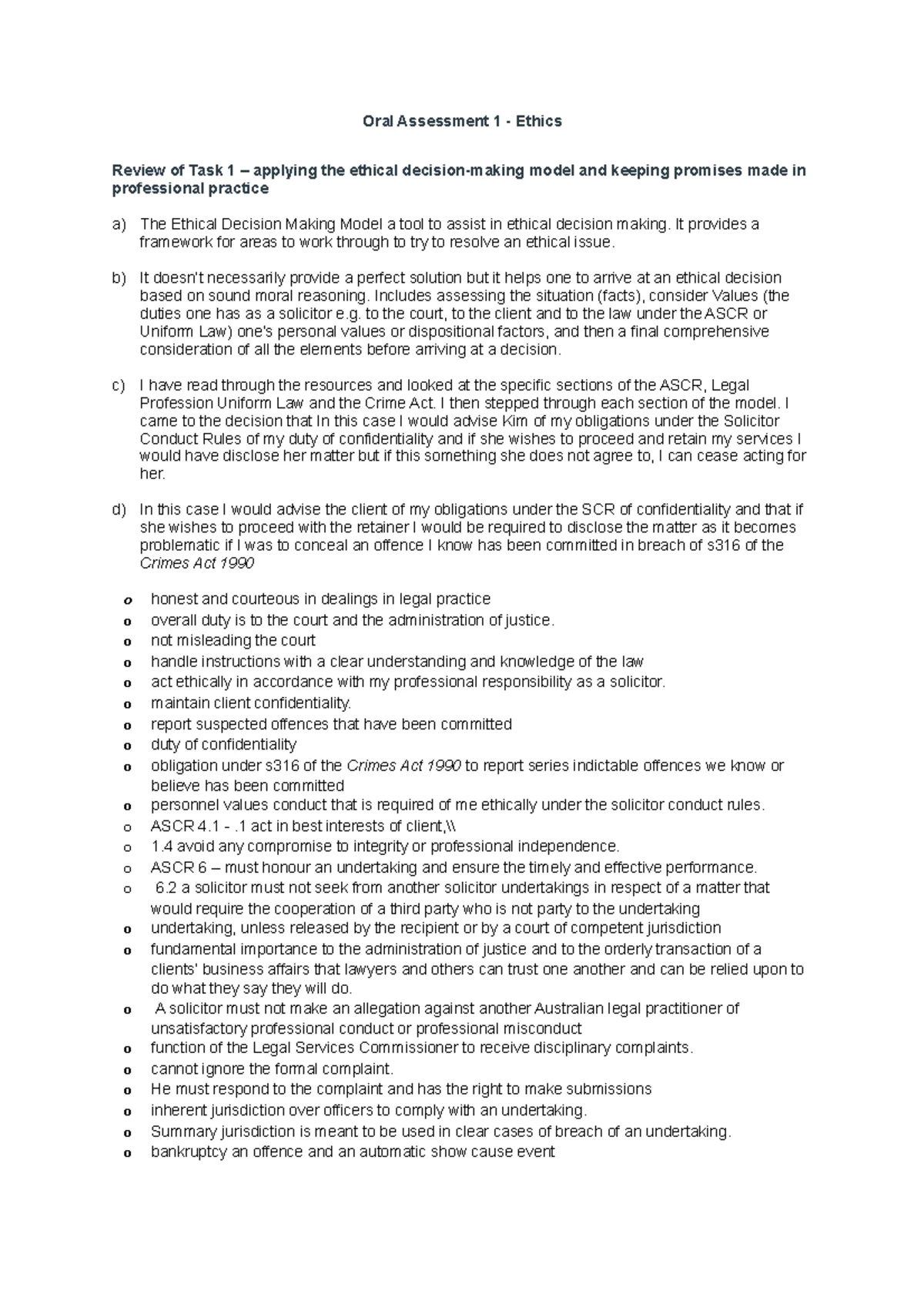 Ethical Decision-Making Principles for Lawyers: ASCR Guidelines