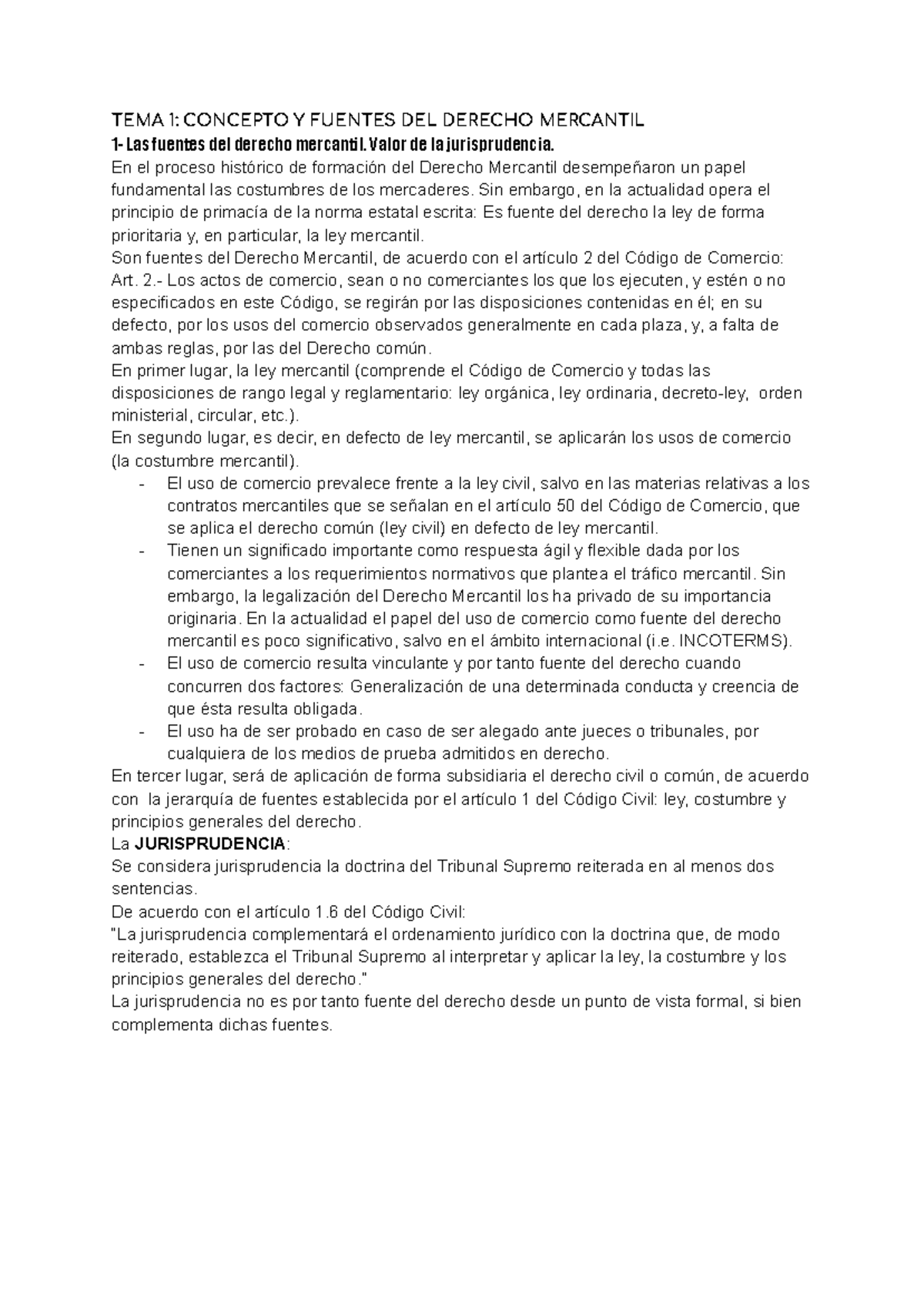 Derecho Mercantil - TEMA 1: CONCEPTO Y FUENTES DEL DERECHO MERCANTIL 1 ...
