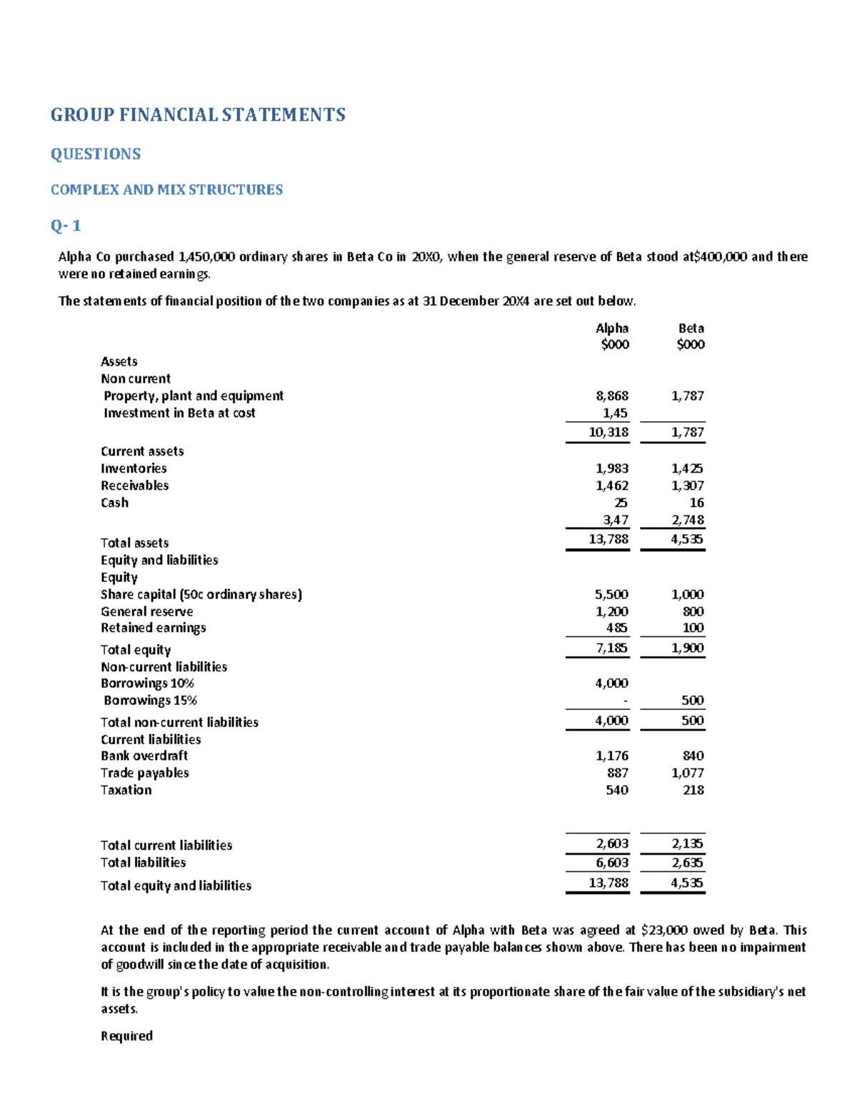 Questions and answers Complex Consolidation - GROUP FINANCIAL ...