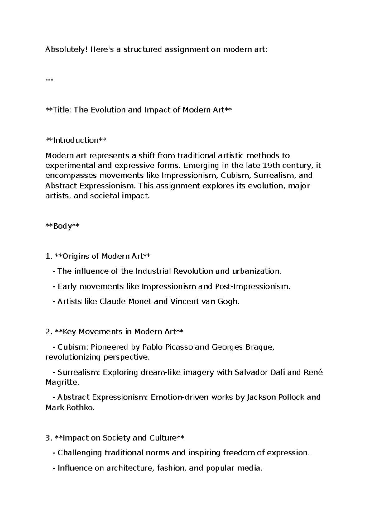 Modern Art Assignment: Evolution & Impact of 19th-20th Century ...