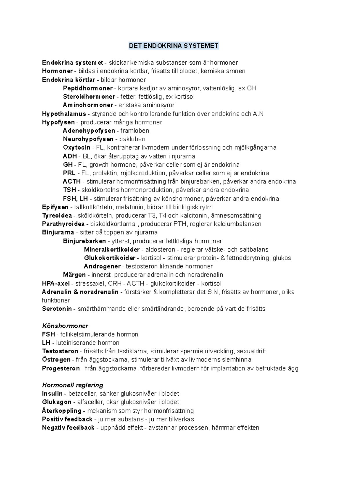 Begreppslista - endokrina systemet - DET ENDOKRINA SYSTEMET Endokrina ...
