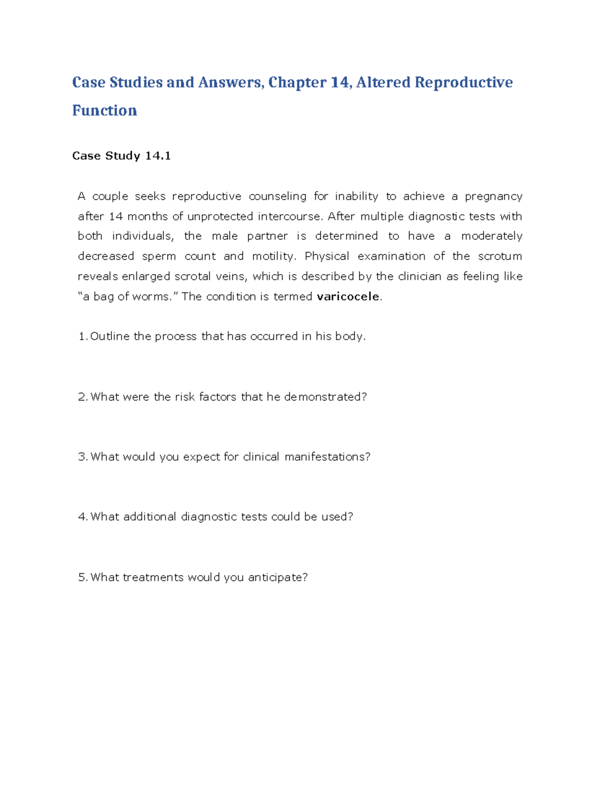 Case Study 14: Altered Reproductive Function and Varicocele Analysis ...