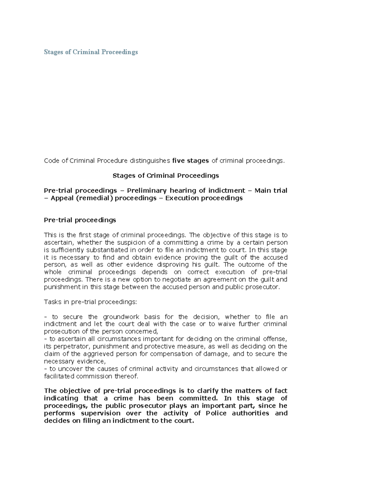 Stages of Criminal Proceedings: A Comprehensive Overview - Studocu