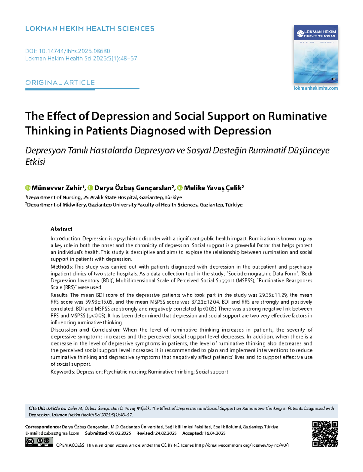 The Impact of Depression and Social Support on Ruminative Thinking (NRS ...