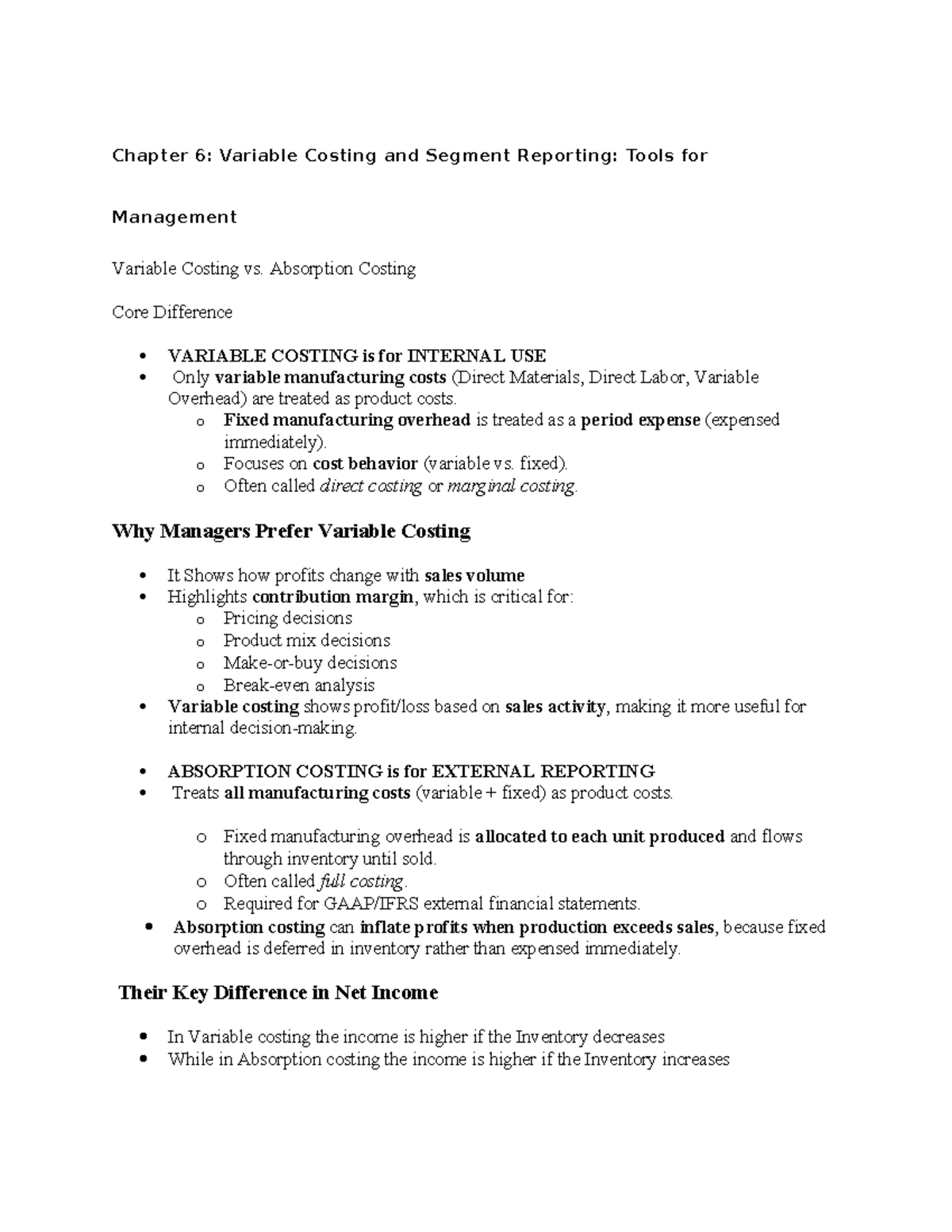 Chapter 6: Variable Costing & Segment Reporting Insights for Management ...