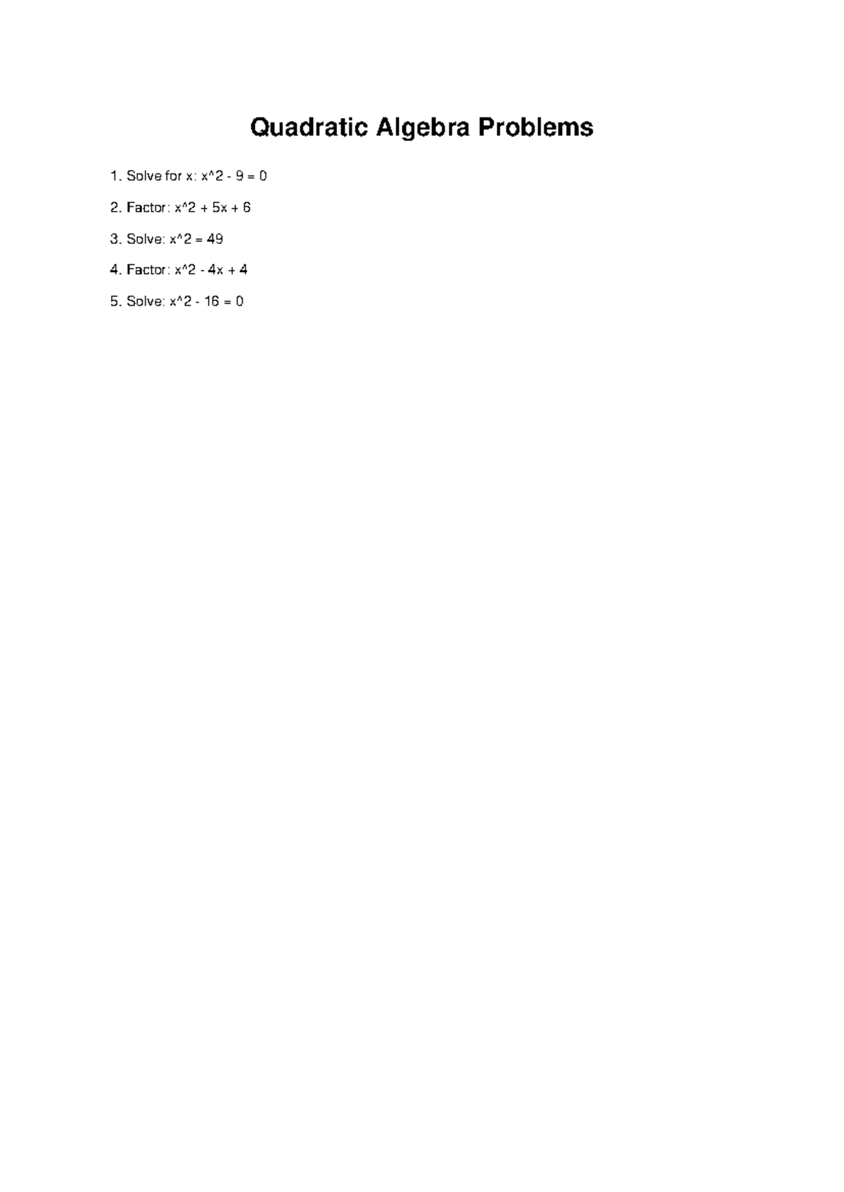 Algebra quadratic - notes - MAT2A20 - Quadratic Algebra Problems Solve ...