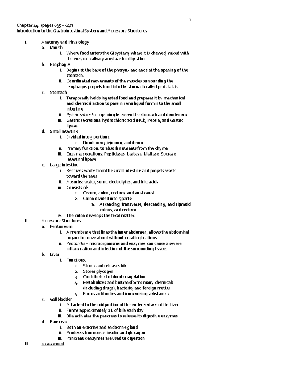 GI Ch 44-45 - Lecture Notes on Gastrointestinal System & Disorders ...