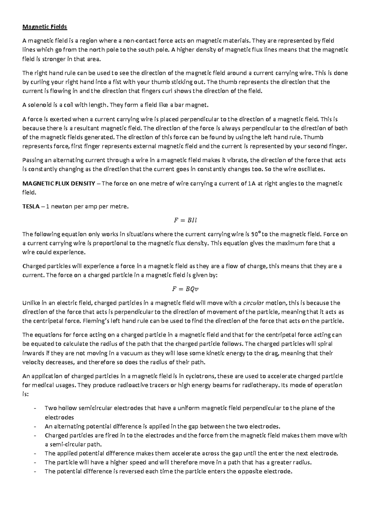Magnetic Fields: AQA A Level Physics Study Notes - Studocu