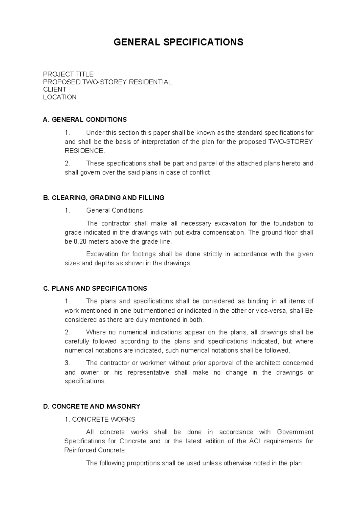 11 - General Specifications - GENERAL SPECIFICATIONS PROJECT TITLE ...