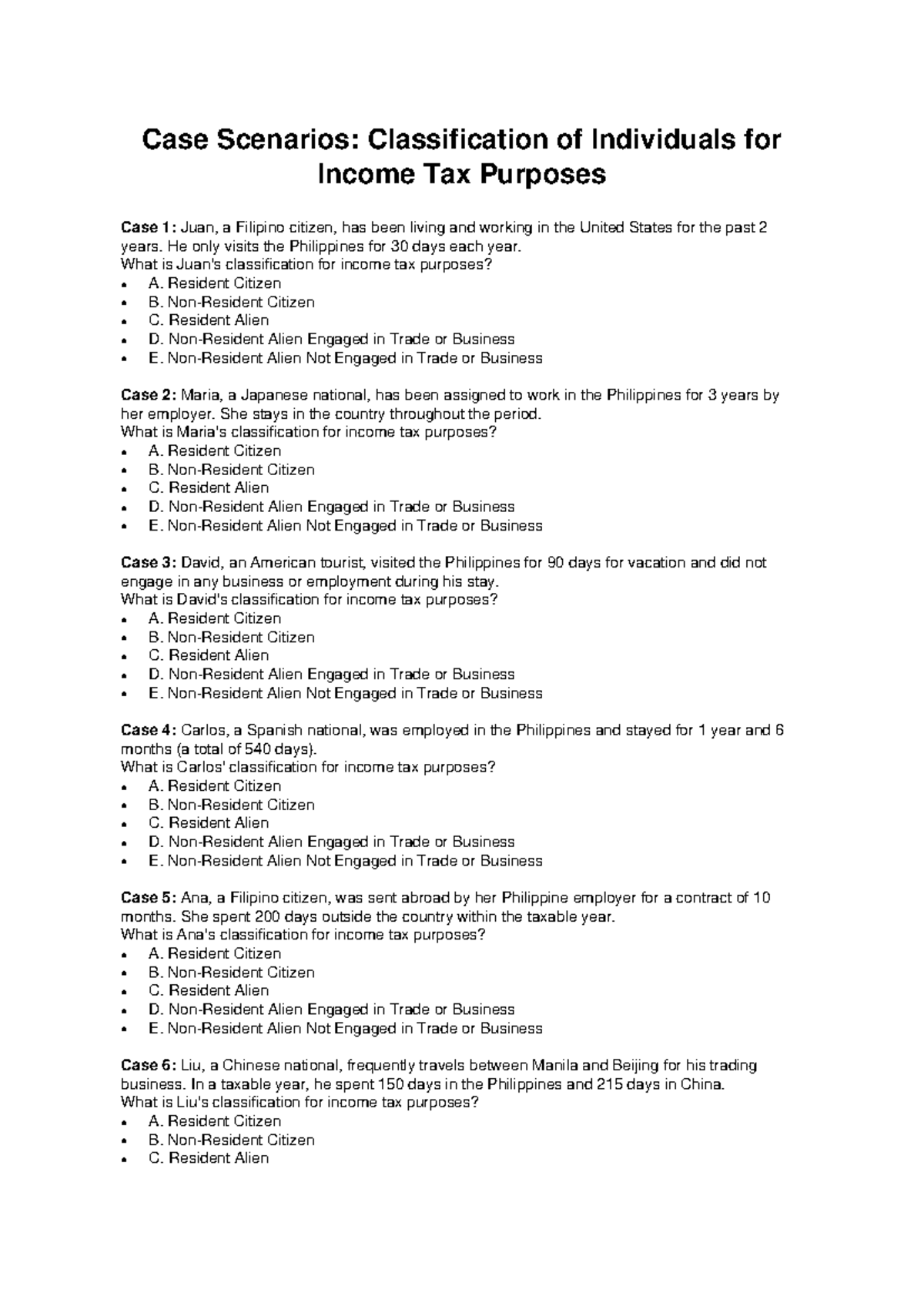 Income Tax Classification Cases: Detailed Scenarios and Analysis - Studocu