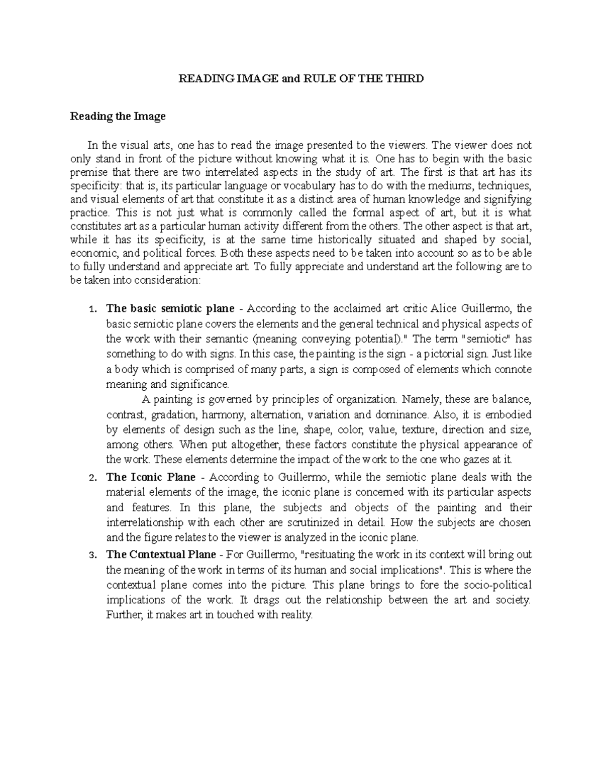 Reading Image and Rule of Thirds: Art Analysis Insights - Studocu