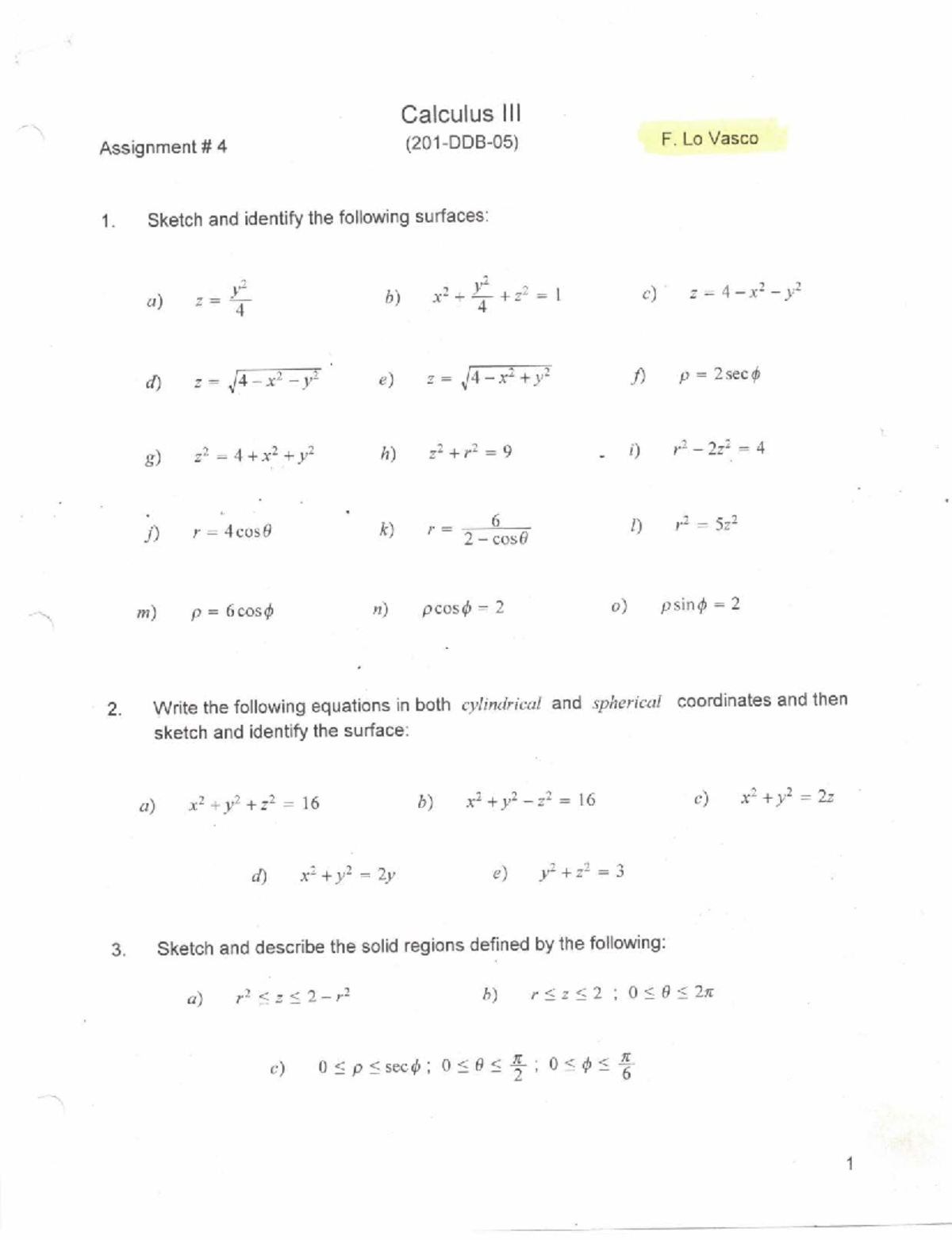 Math DDB Solutions: Calculus II Assignment 4 - Surface Sketches and ...