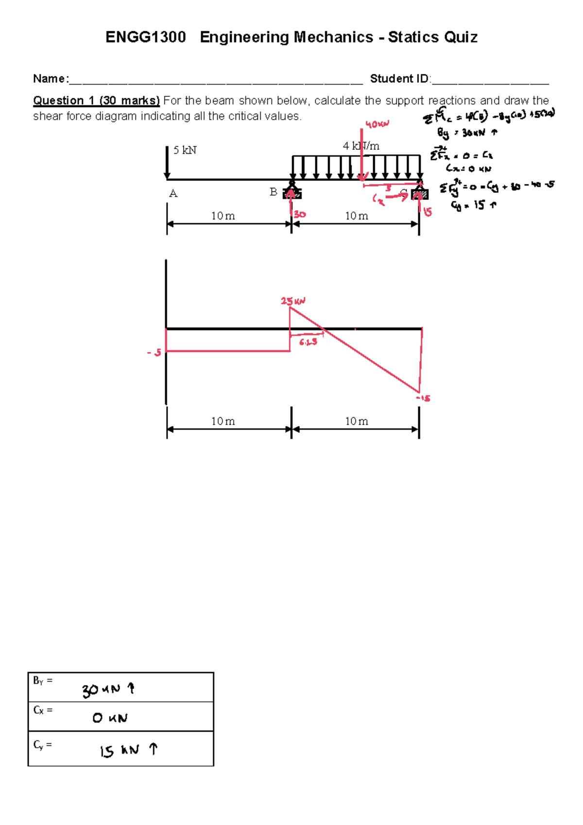 ENGG1300 T2 2023 Engineering Mechanics Statics Quiz 1 Solutions - Studocu