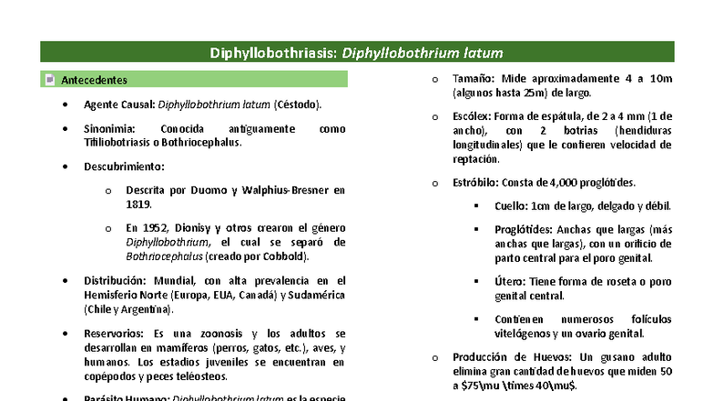 Diphyllobothriasis - resumen completo - Diphyllobothriasis ...