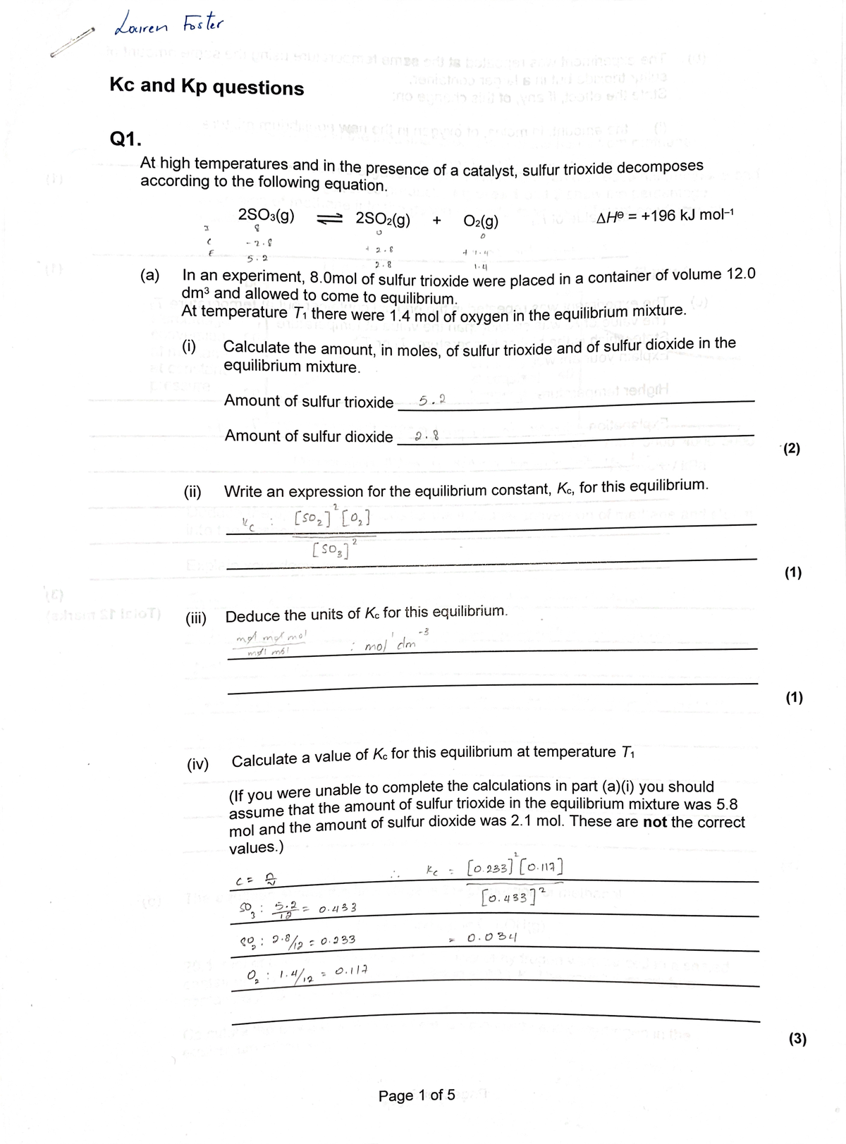 Kc and Kp Equilibrium Constant Questions and Answers - Studocu