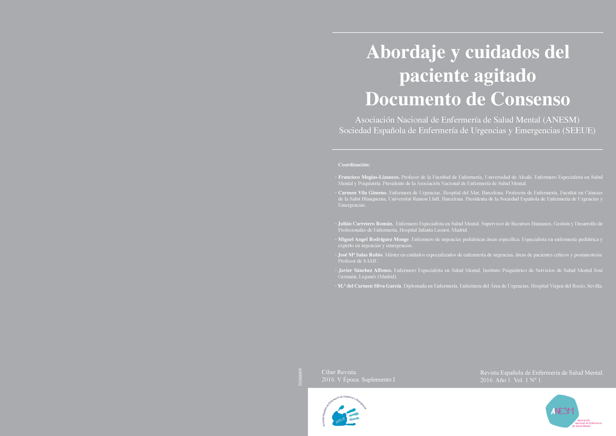 Abordaje y Cuidados del Paciente Agitado: Consenso ANESM y SEEUE - Studocu