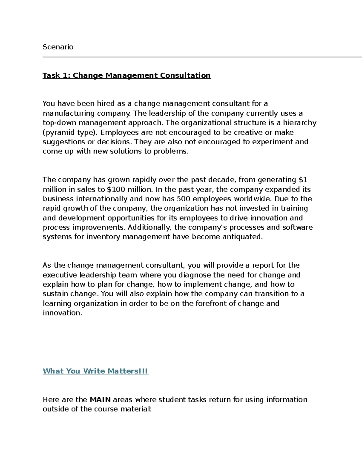 C721 Change Management Consultation: Transitioning to a Learning ...