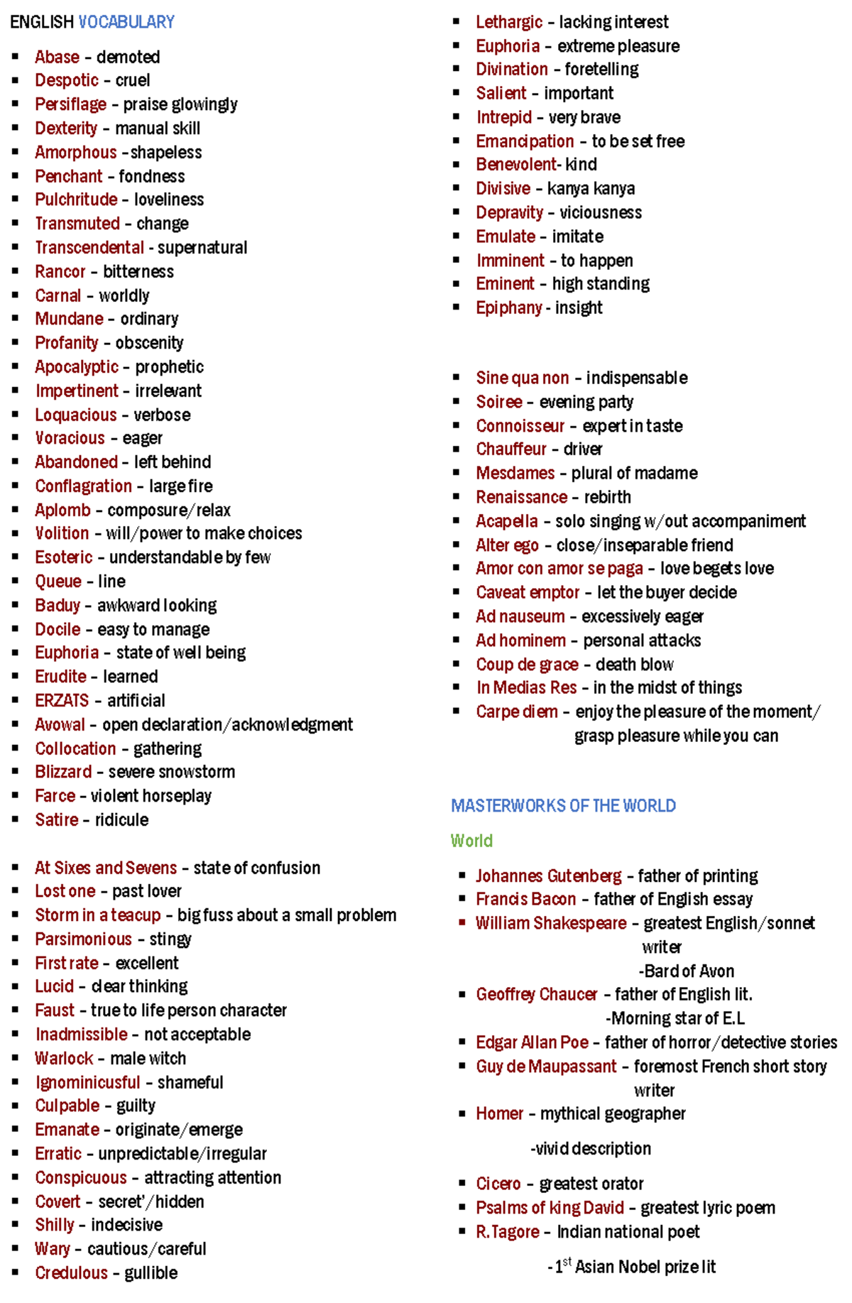 LET Reviewer Bullets for English General Education Vocabulary and ...