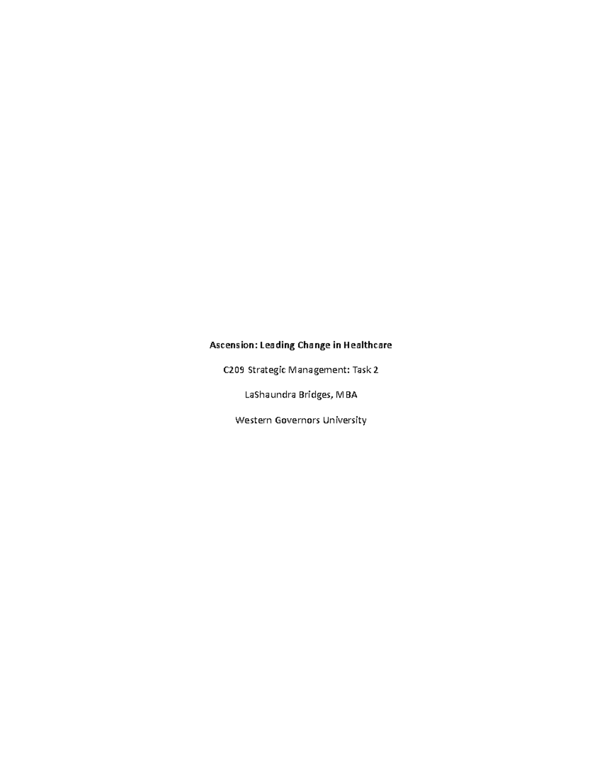 C209 Task 2 Ascension Business Report: Strategy & Analysis - Studocu
