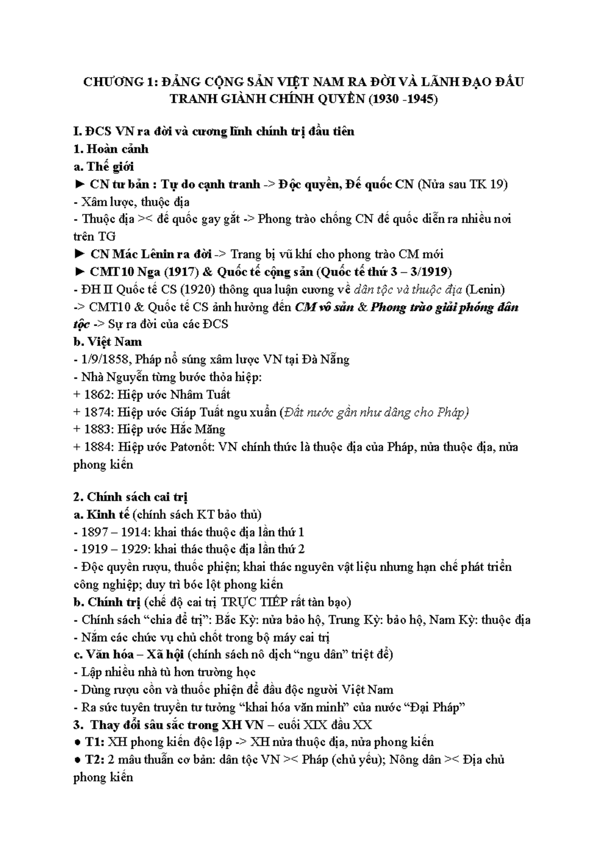 Tóm tắt Lịch sử Đảng CS Việt Nam - NEU - Đánh giá 1930-1945 - Document Preview