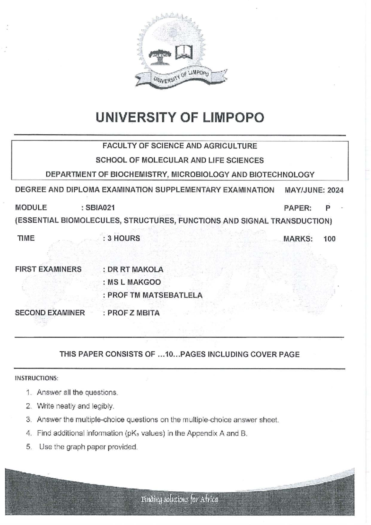 SBIA021 SUPPLEMENTARY EXAMINATION NOTES: ESSENTIAL BIOMOLECULES 2024 ...
