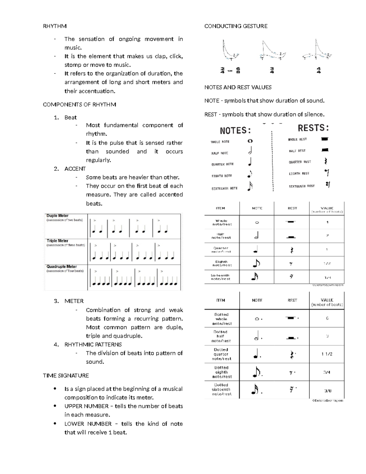 Teaching Music Review Notes - RHYTHM The sensation of ongoing movement ...