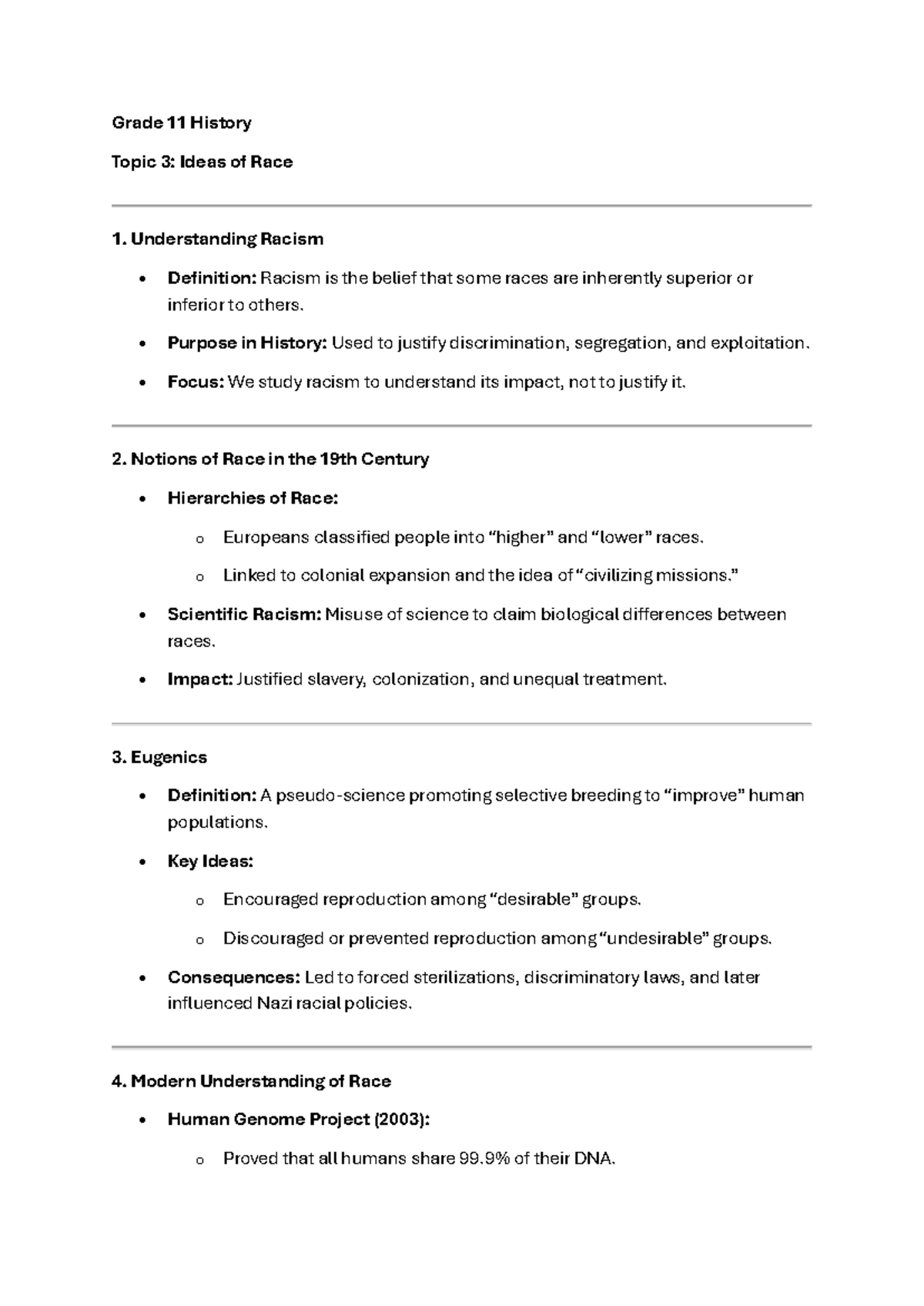 Grade 11 History - Topic 3: Understanding Racism and Race Ideas - Studocu