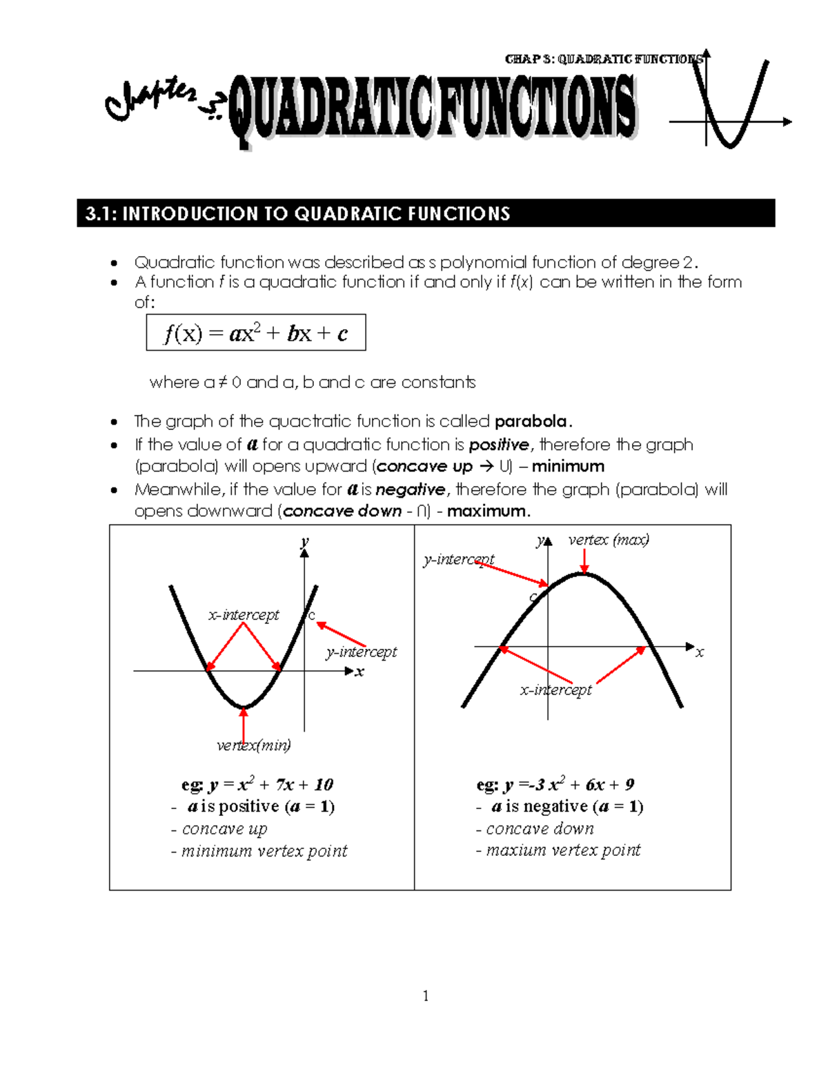 lecturer note Chapter 3 sqqm 1013 - 3: INTRODUCTION TO QUADRATIC ...