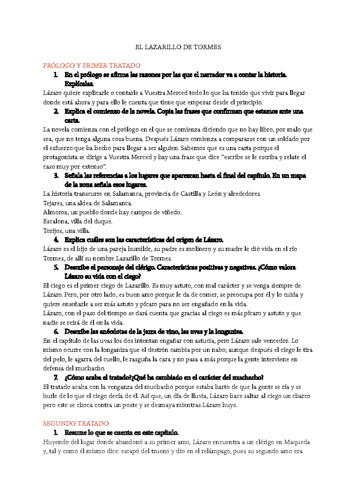 Actividades de Análisis: EL LAZARILLO DE TORMES (Tratados 1-3) - Studocu