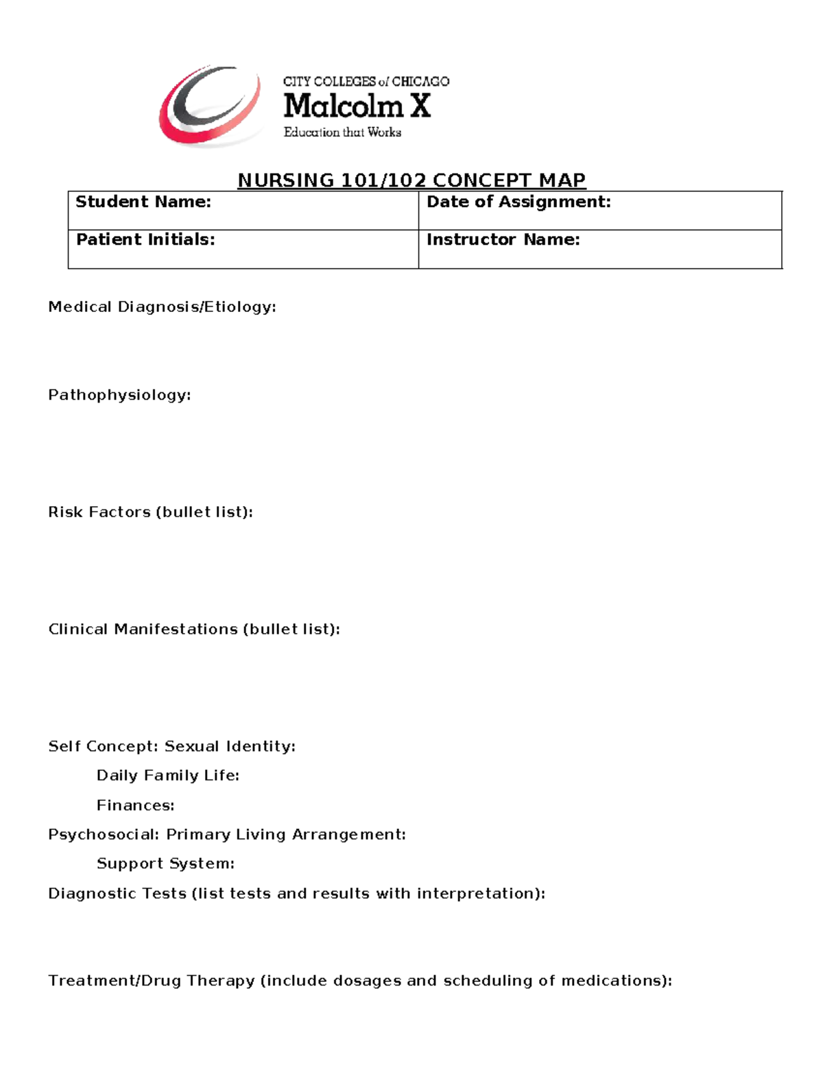 NURS 101: Nursing Concept Map Assignment - Patient Care Plan - Studocu