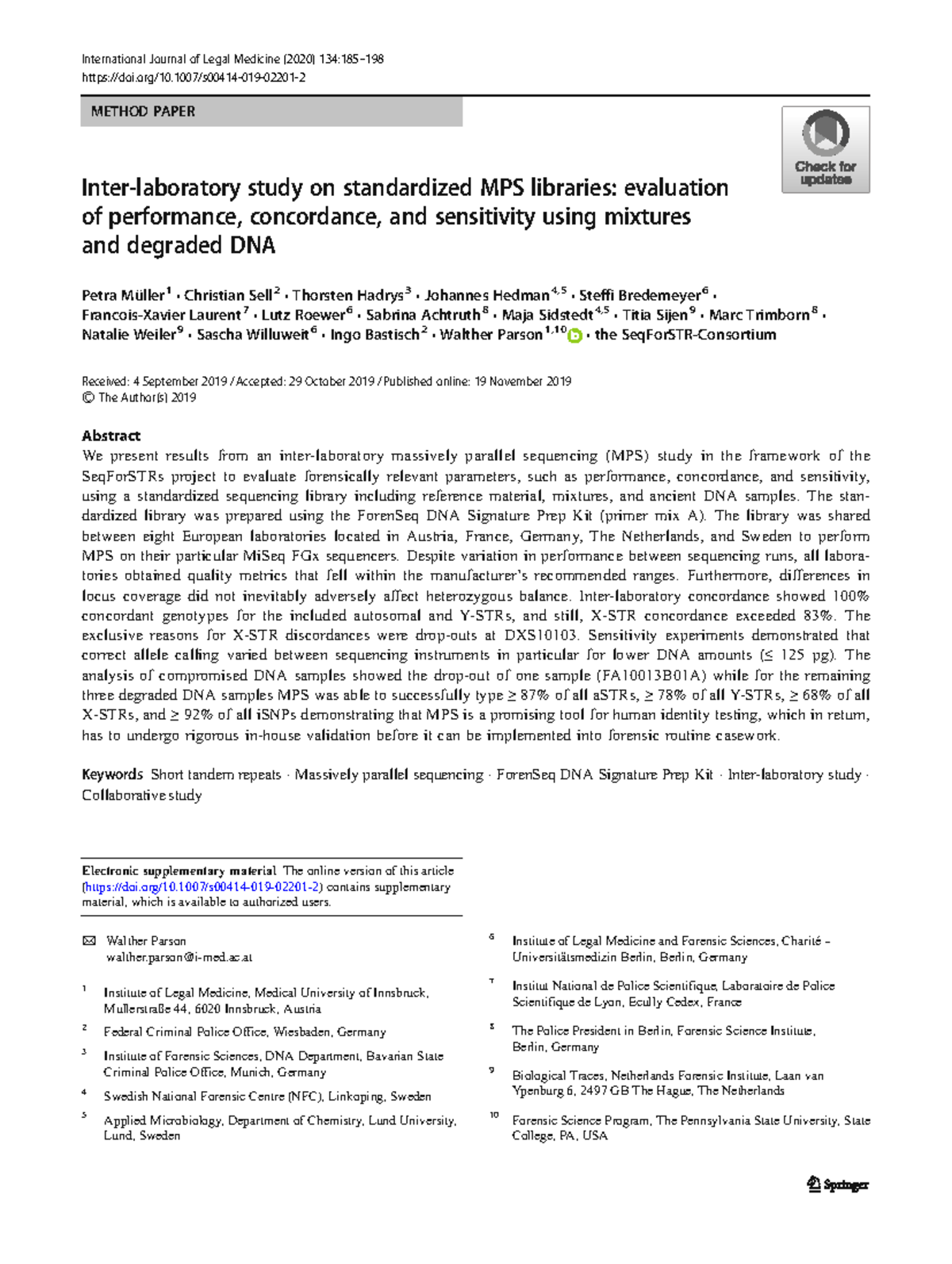 Standardized MPS Libraries: Performance Evaluation in Forensic Genetics ...