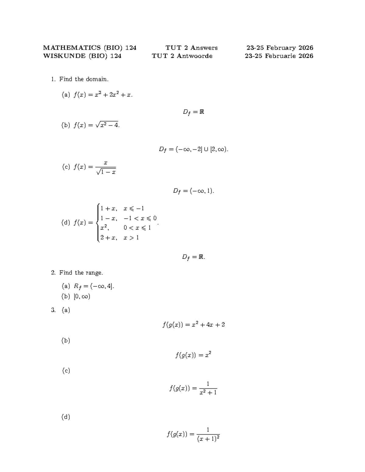 MATHEMATICS (BIO) 124 TUT 2 Answers and Solutions - Studocu
