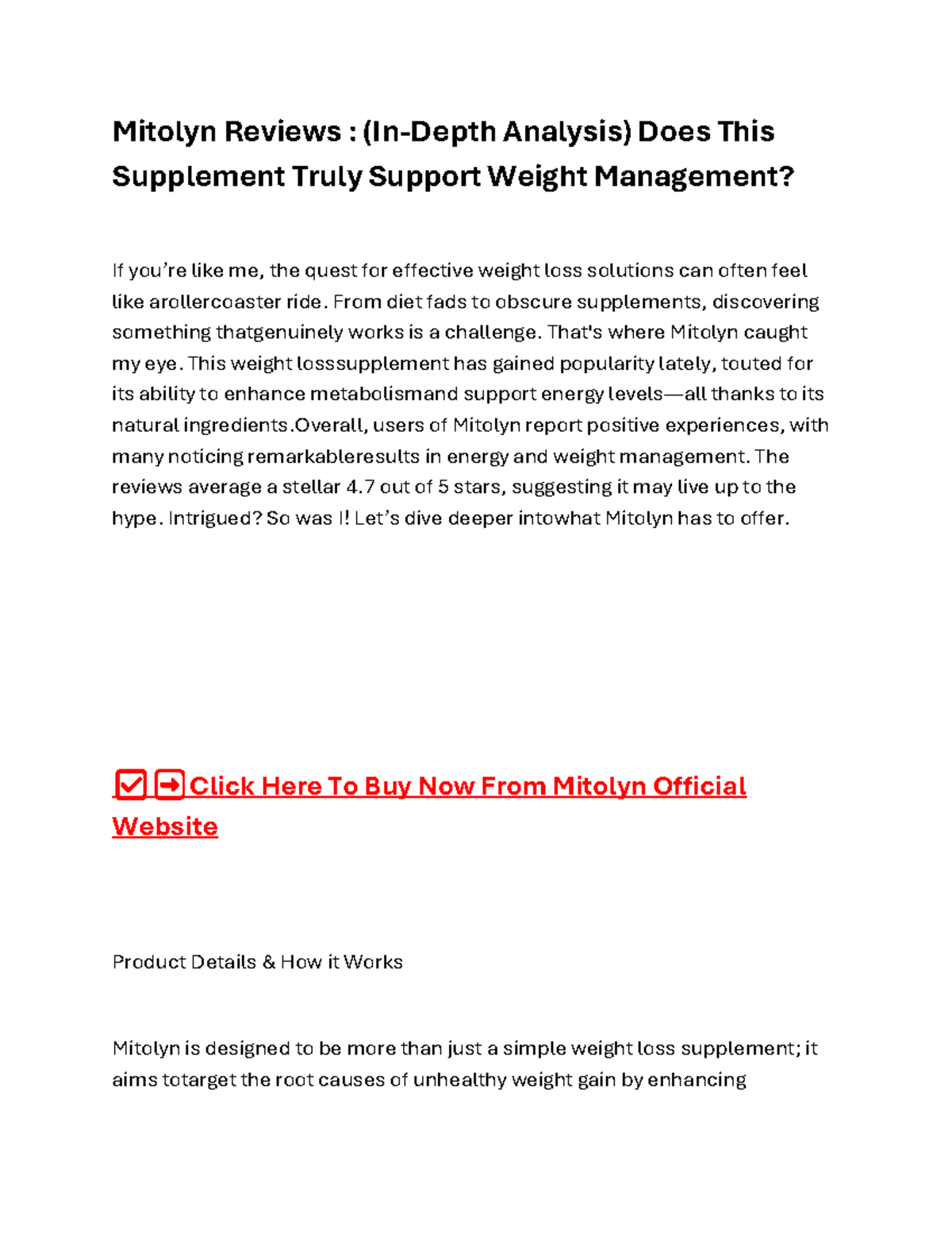 Mitolyn Supplement Reviews: Does It Really Aid Weight Management? - Studocu