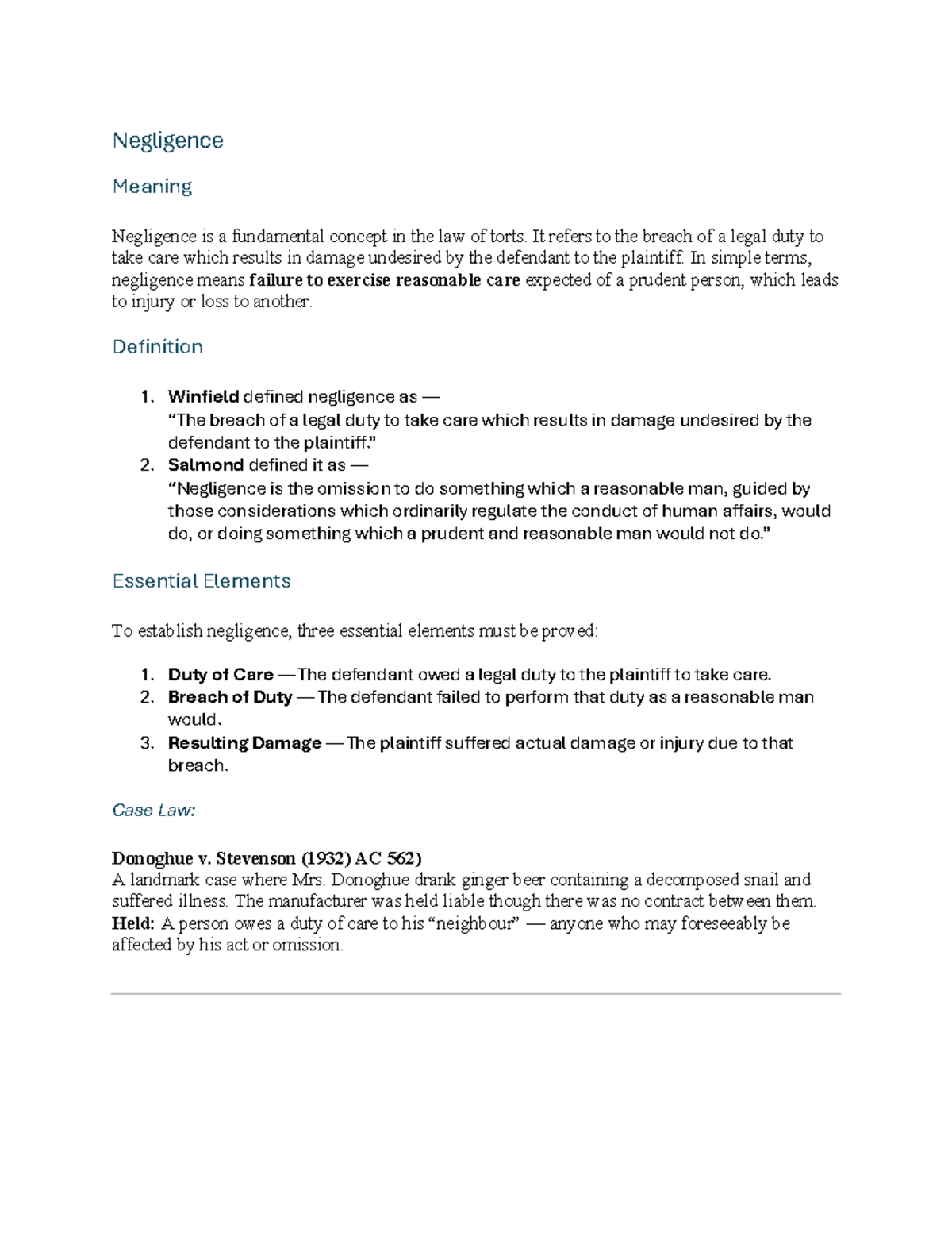 Negligence in Tort Law: Key Concepts and Case Studies - Studocu