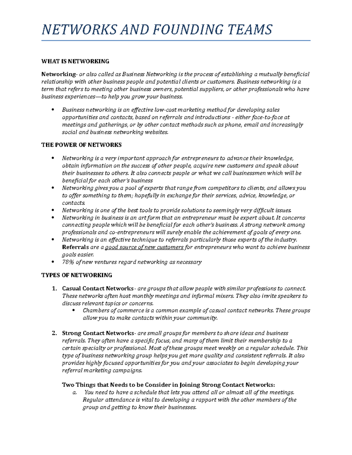Networks AND Founding TEAM ( Group 4- Written Report) - WHAT IS ...