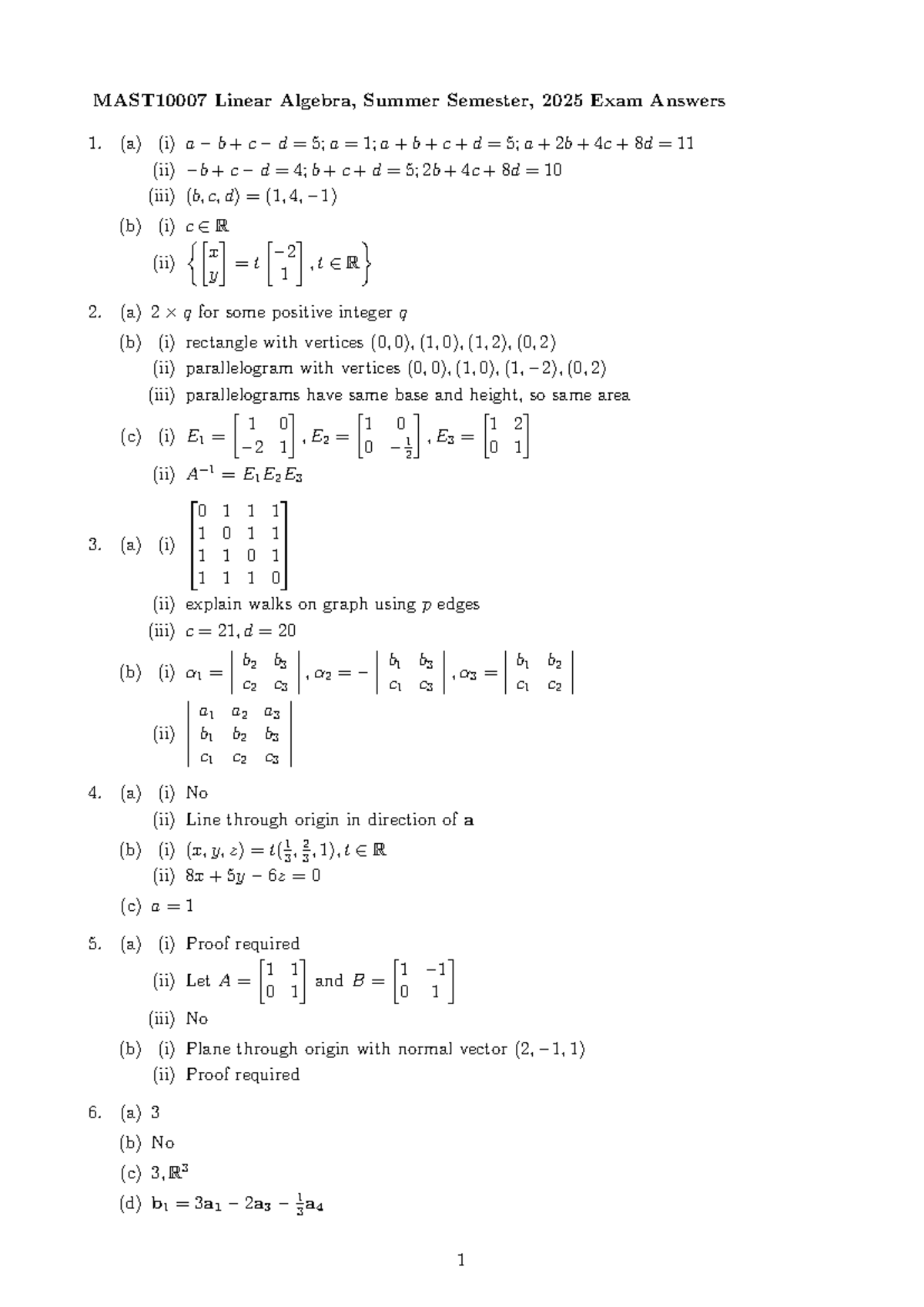 MAST10007 Linear Algebra Summer 2025 Exam Solutions - Studocu